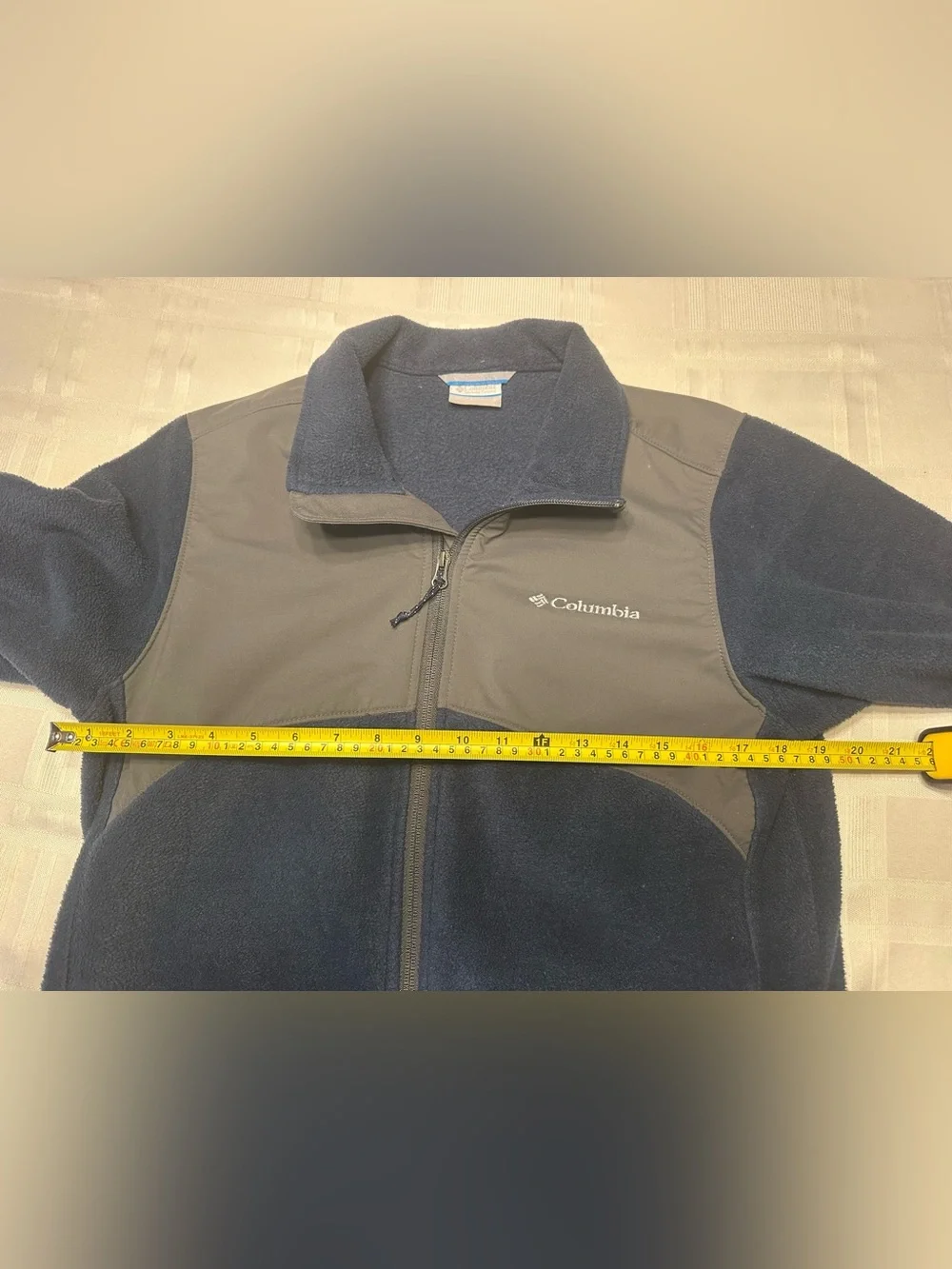 Columbia Mens Fleece Jacket Full Zip Colorblock Small Blue Gray Stand Collar Zip